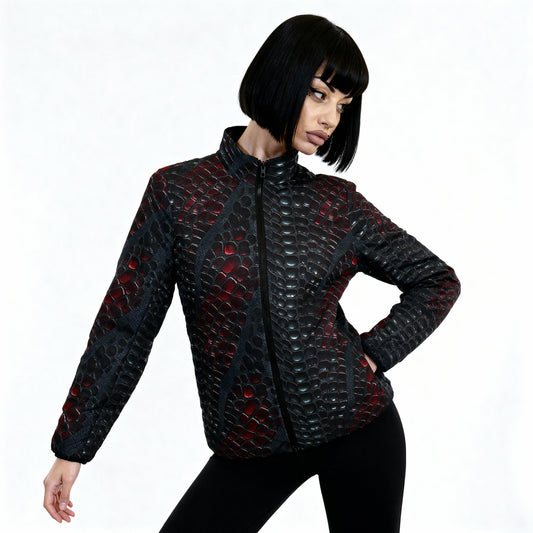 Women's Snakeskin Puffer Jacket - Trendy Winter Coat