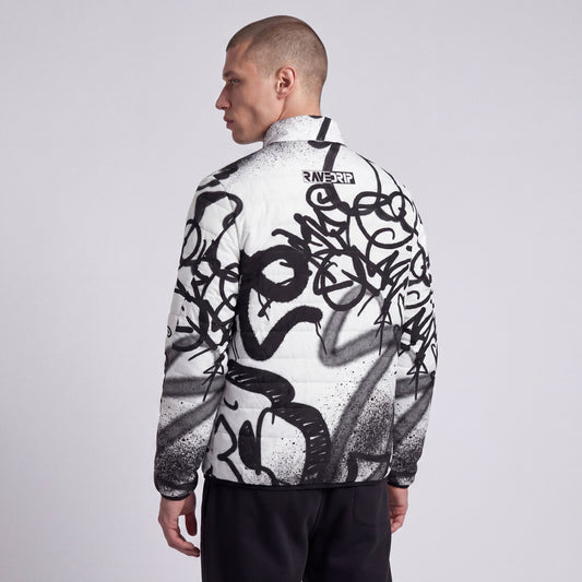 RAVEDRIP Stark White Abstract Graffiti Puffer Jacket