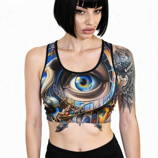 Vibrant Surreal Artistic Sports Bra – Performance Meets Art
