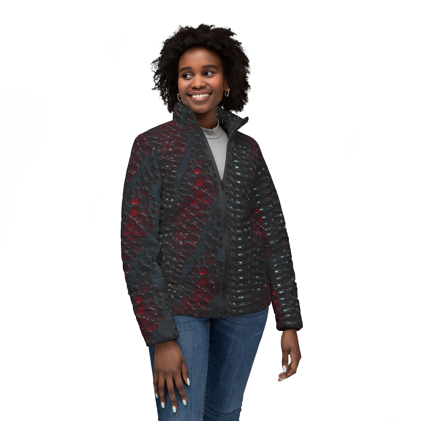 Women's Snakeskin Puffer Jacket - Trendy Winter Coat