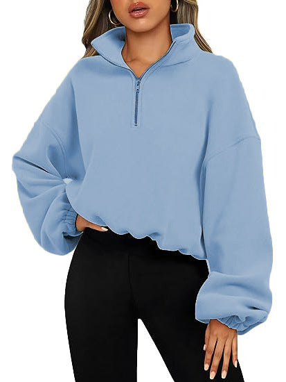 Light Blue Sweatshirt with Zipper for Women