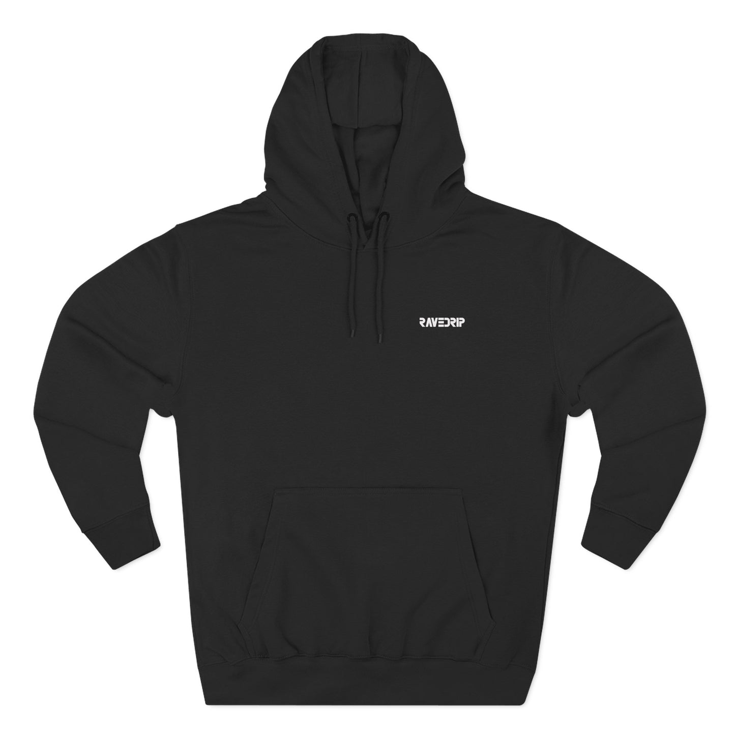 black streetwear hoodie with back graphic and front  RAVEDRIP logo