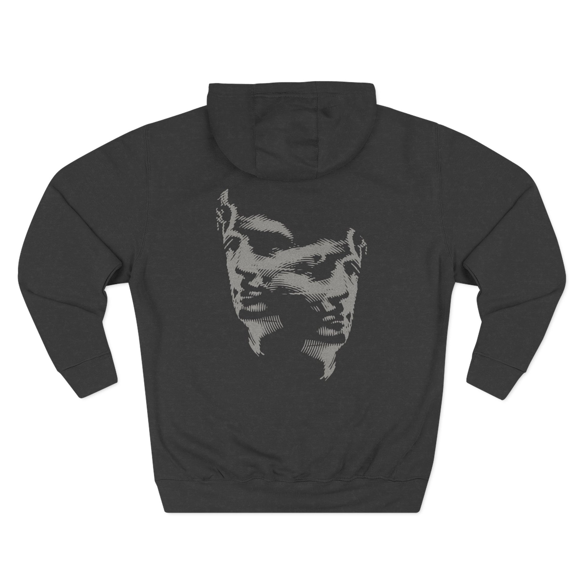 black streetwear hoodie with dual face back graphic and front logo - back side