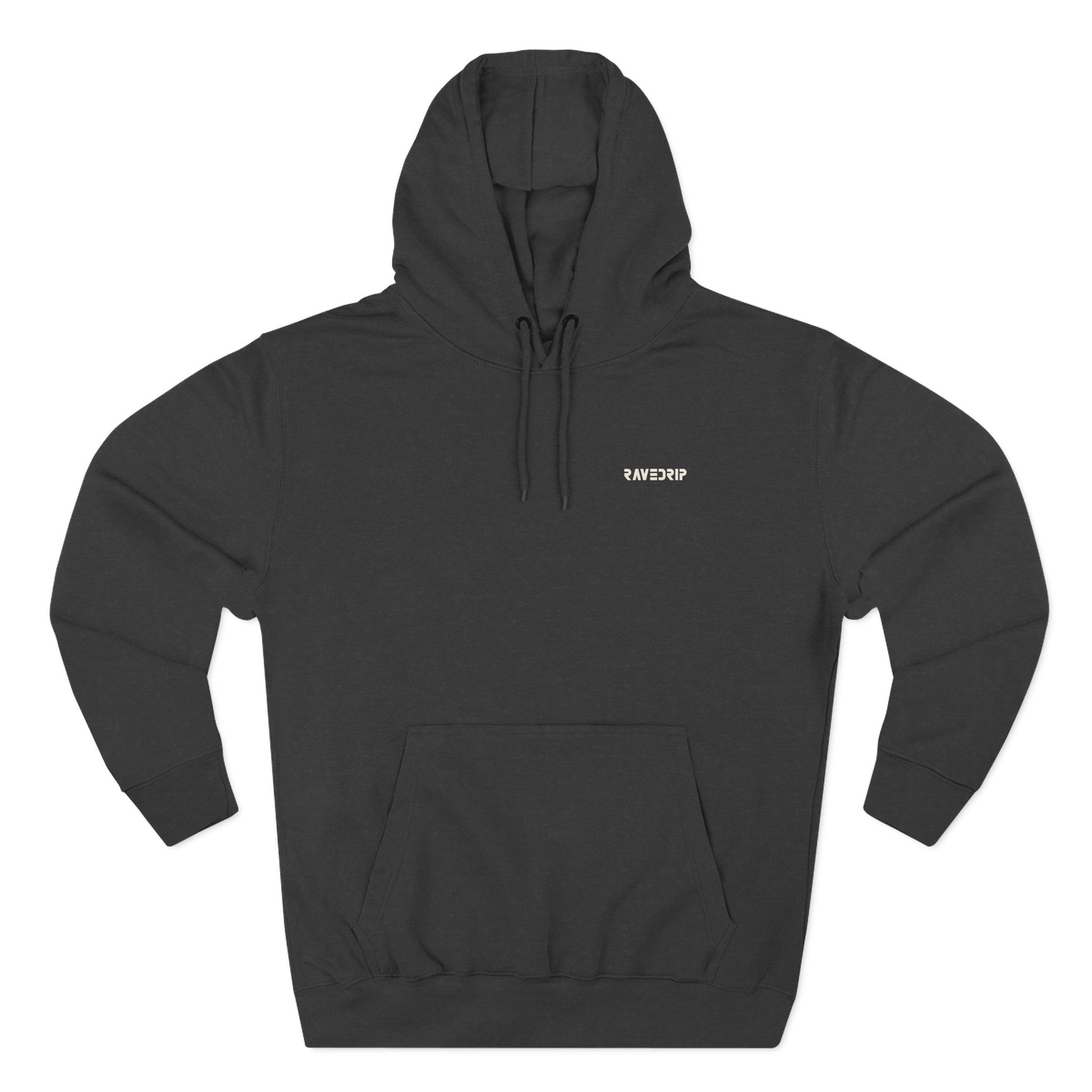 black streetwear hoodie with dual face back graphic and front logo - front side