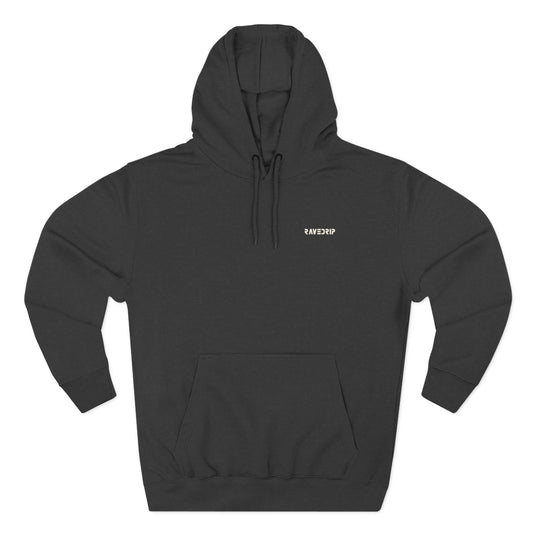 black streetwear hoodie with dual face back graphic and front logo - front side