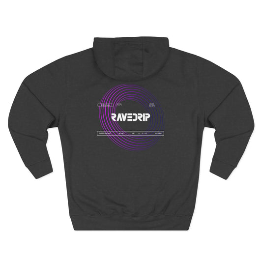 black streetwear hoodie with vortex back graphic - back view