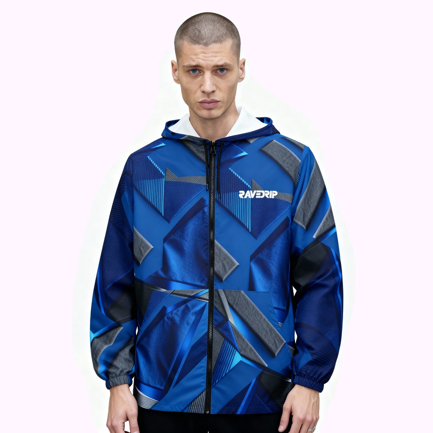 Dynamic Blue Windbreaker Jacket for Men