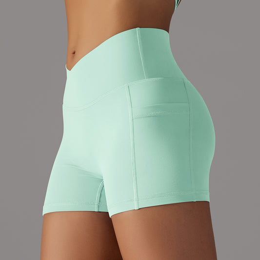 Yoga Shorts With Phone Pocket For Women Light Green