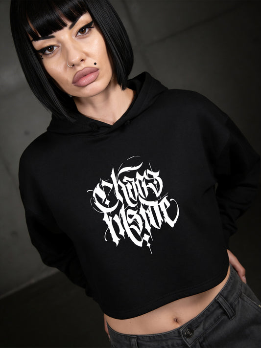 Rave Drip “Chaos Inside” Black Crop Hoodie – Edgy Women’s Streetwear