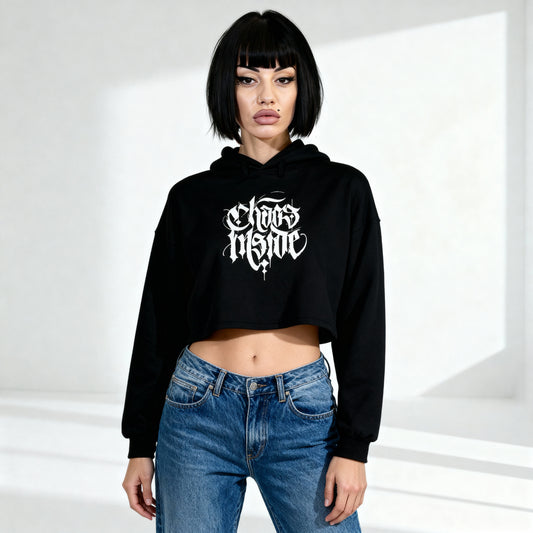 Rave Drip “Chaos Inside” Black Crop Hoodie – Edgy Women’s Streetwear