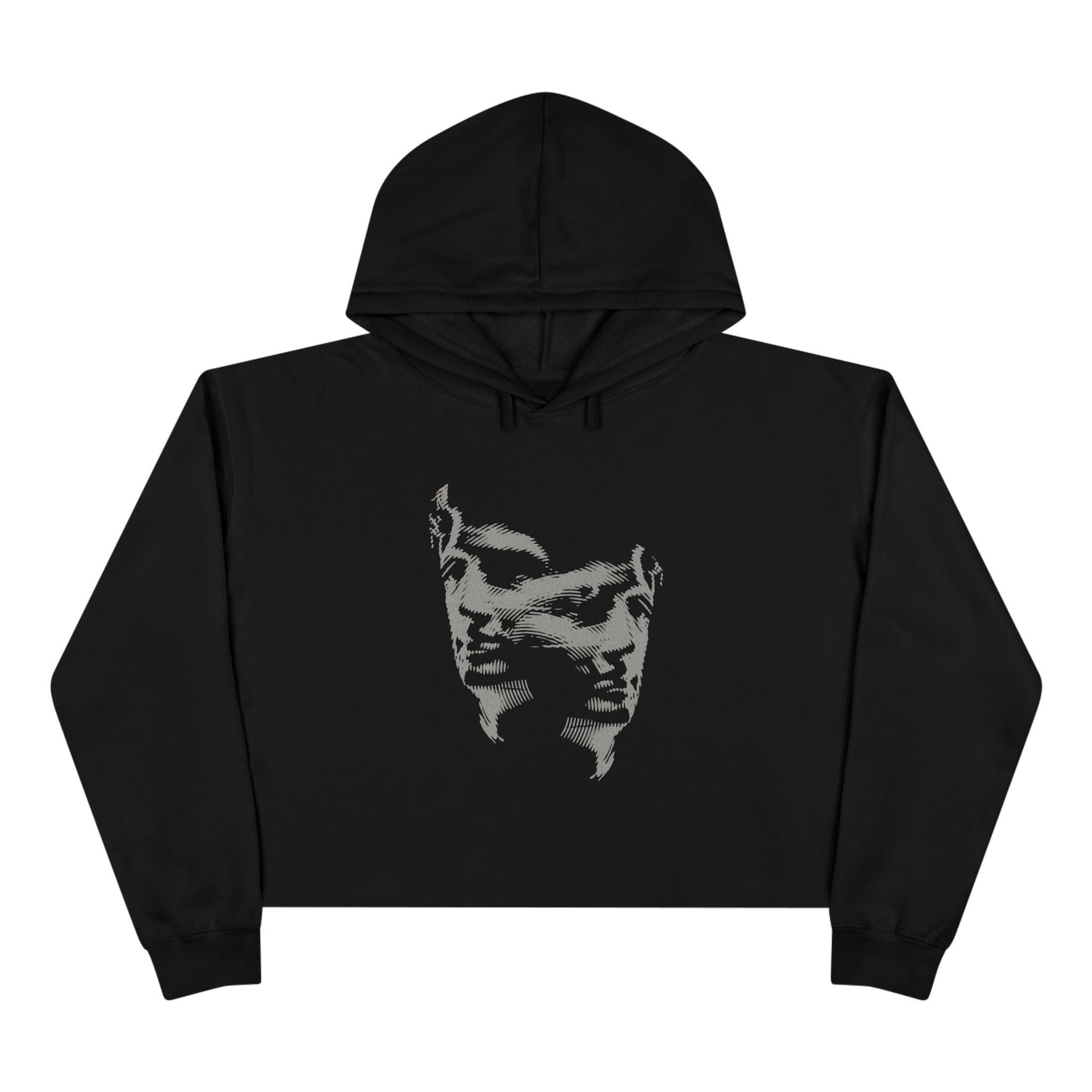 cropped streetwear hoodie with dual face front graphic - front side