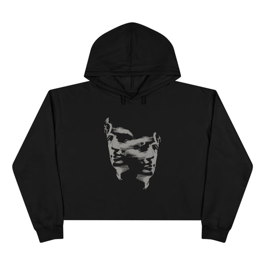cropped streetwear hoodie with dual face front graphic - front side
