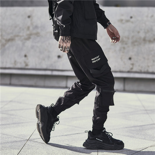 Black Techwear Pants with Multiple Pockets