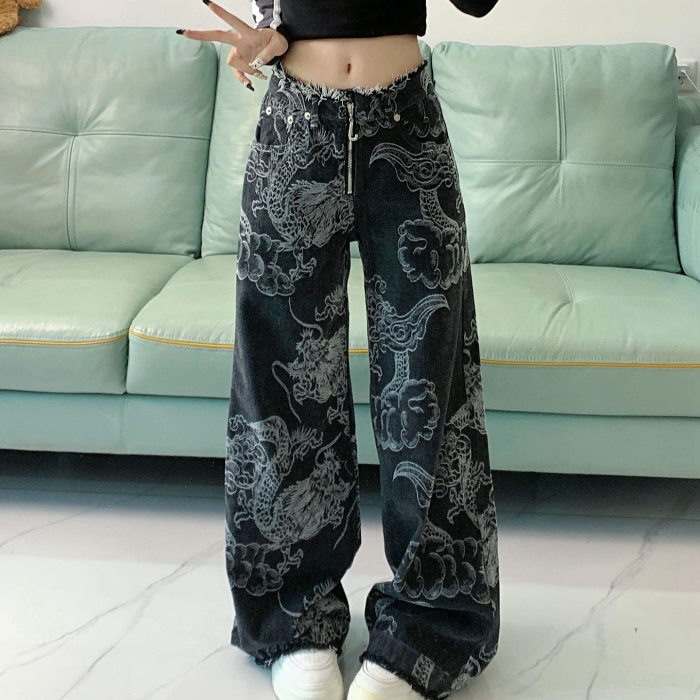 Women's Dragon Print Jeans