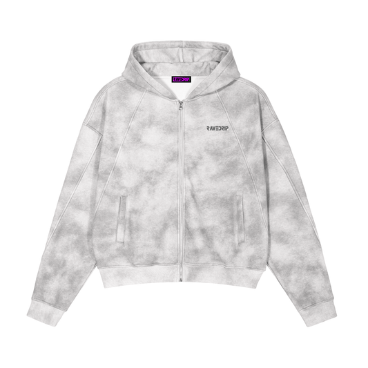 RAVEDRIP Dirty Washed Zip-Up Fleece Hoodie