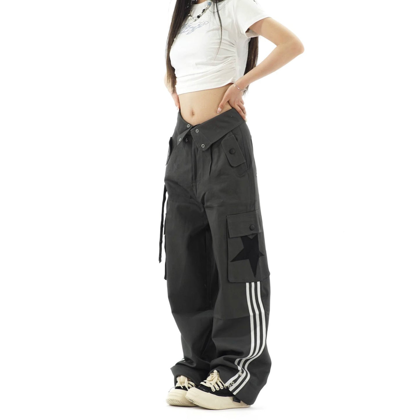 Y2K Women’s Striped Loose Overalls – Streetwear Cargo Pants