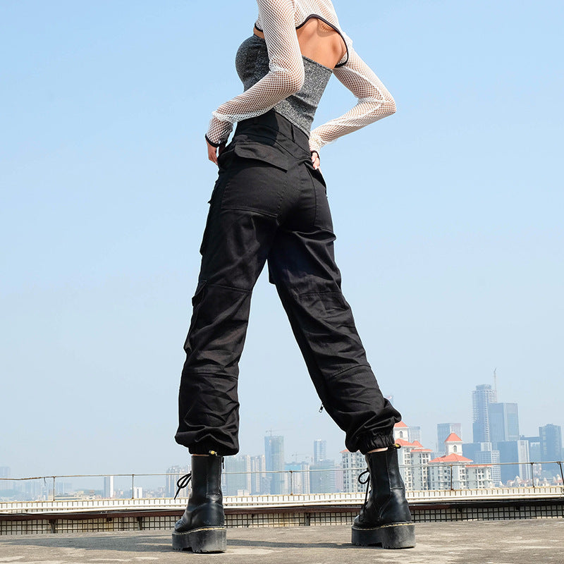 Women’s Techwear Multi-Pocket Cargo Pants –  Street Style with Zippers & Folds