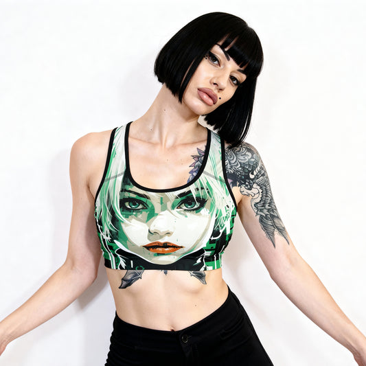 Emerald Futuristic Girl Sports Bra – Your Bold Workout Ally