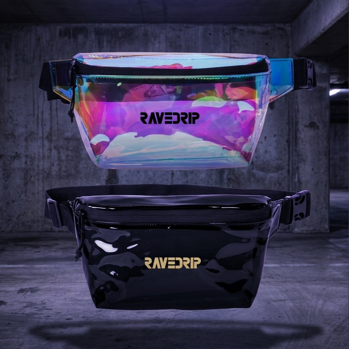 Transparent Waist Bag — RAVEDRIP Utility Pack (Gloss Black / Iridescent Clear)