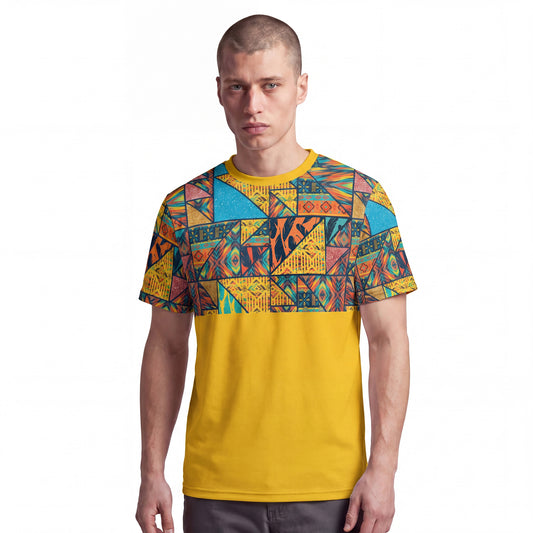 ravedrip abstract tribe graphic t shirt streetwear lightweight patterned tee front view model wearing casual outfit