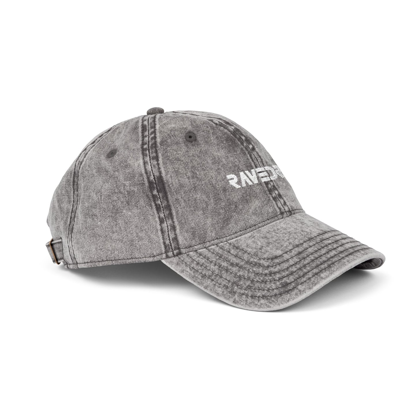 ravedrip cotton twill cap charcoal grey vintage streetwear hat side view flat lay