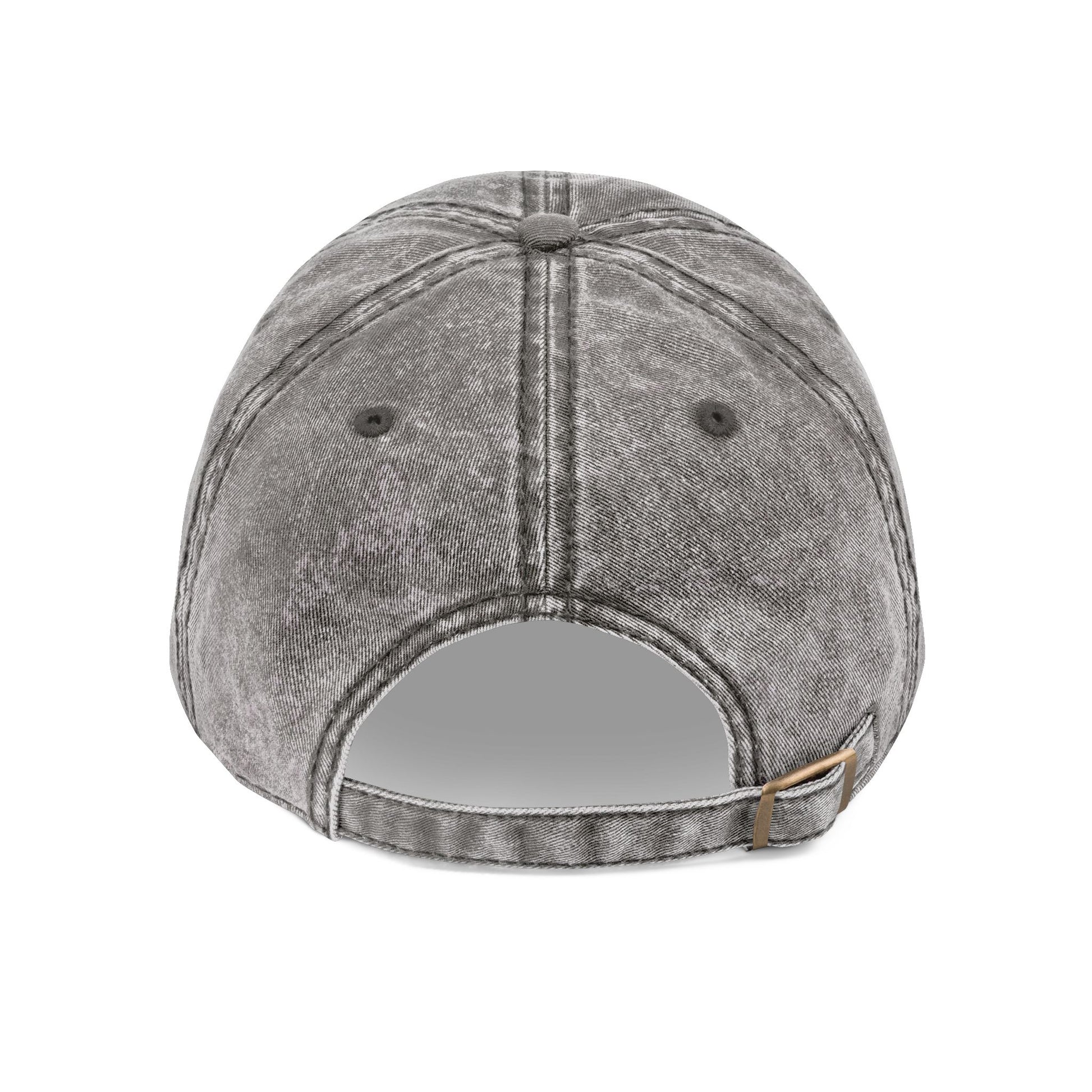 ravedrip washed denim cap charcoal grey adjustable strap streetwear hat back view flat lay
